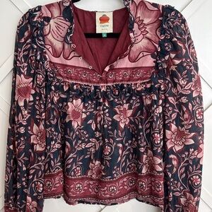 FARM Rio Floral Blouse - Pink and Navy